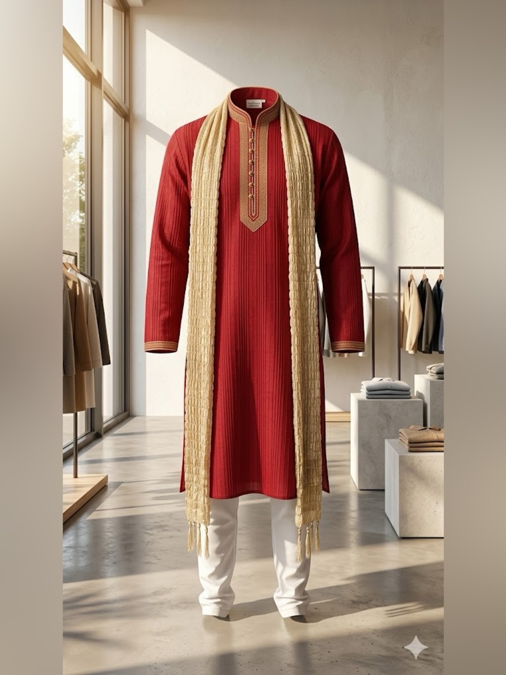 Just Royal Men's Fine Silk Kurta Pajama Set with Dupatta | Size 40